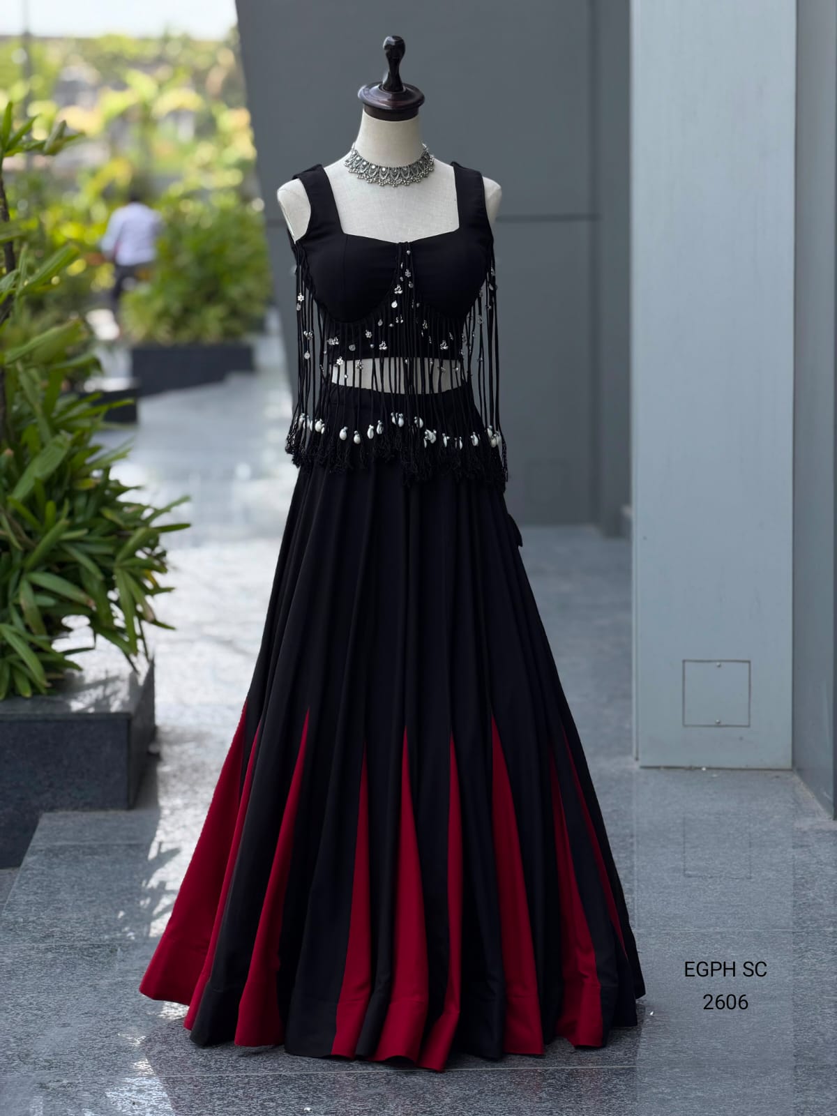 Luxury Black & Crimson Designer Evening Lehenga for Women